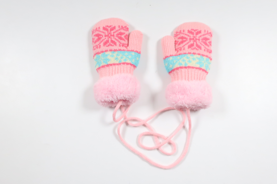 Gestrickte Fäustlinge mit Fleecefutter (Hersteller unbekannt) – Größe 86/92 – Rosa