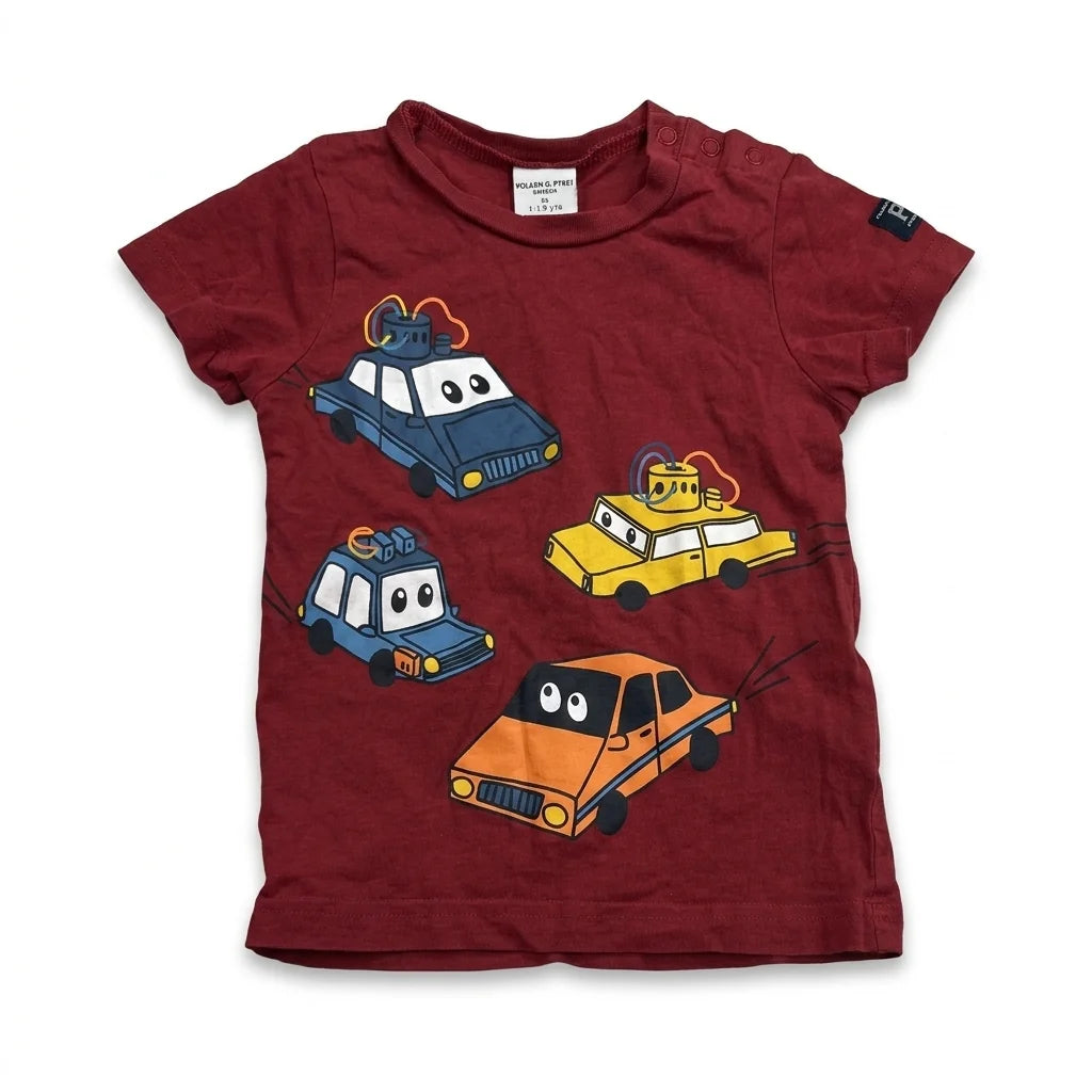 Mönstrad t-shirt från Polarn o. Pyret - Storlek 86 - Röd