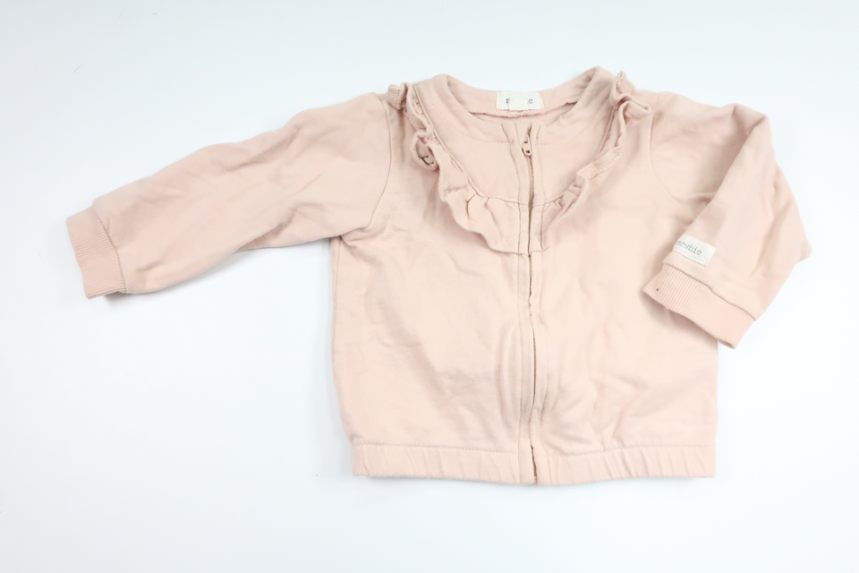 Strickjacke mit Rüschen von Newbie – Größe 74 – Rosa