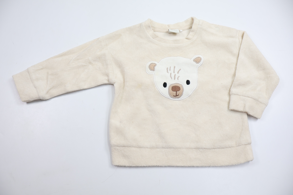 Tröja i fleece med nalle från Lindex - Storlek 74 - Benvit