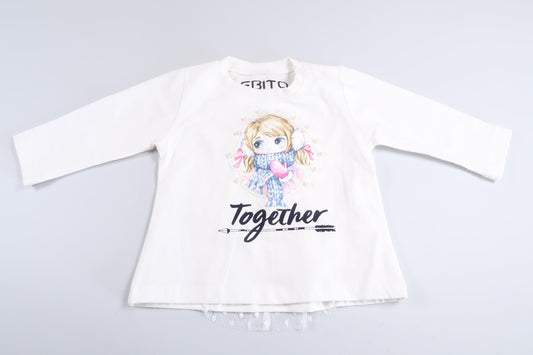 Weißer, langärmeliger Pullover mit Perlen- und Spitzendetails von Ebito in Größe 68