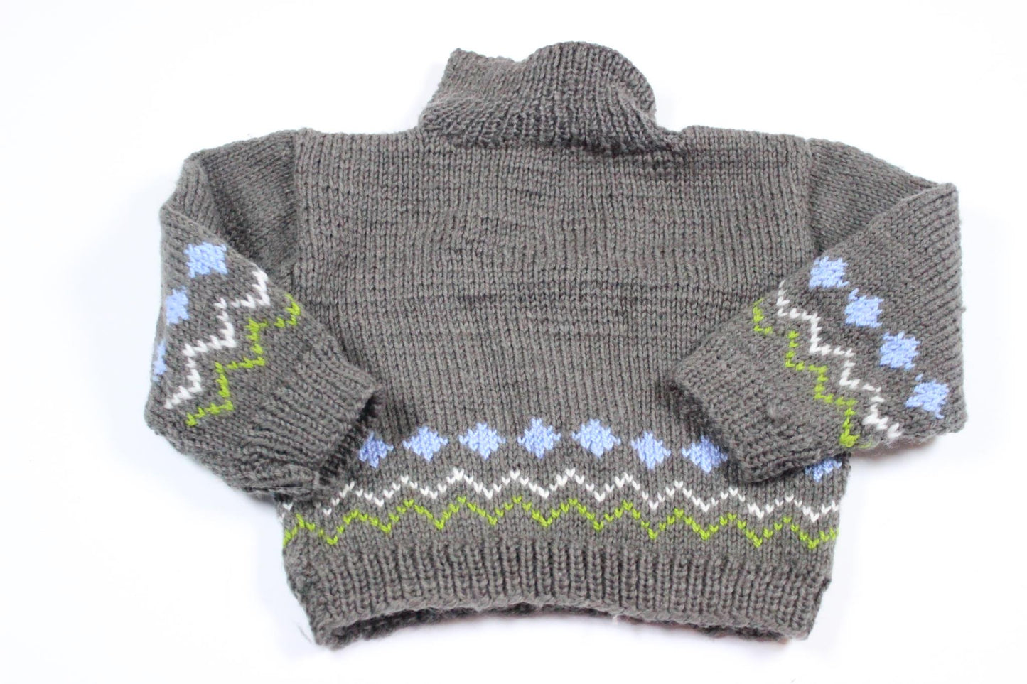 Gray hand-knitted sweater in size 68/74