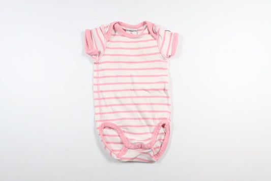 Pink and white striped short-sleeved bodysuit from Polarn O. Pyret in size 56