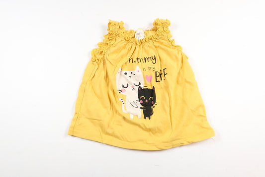 Yellow short-sleeved dress with cats and text from H&amp;M in size 62/68