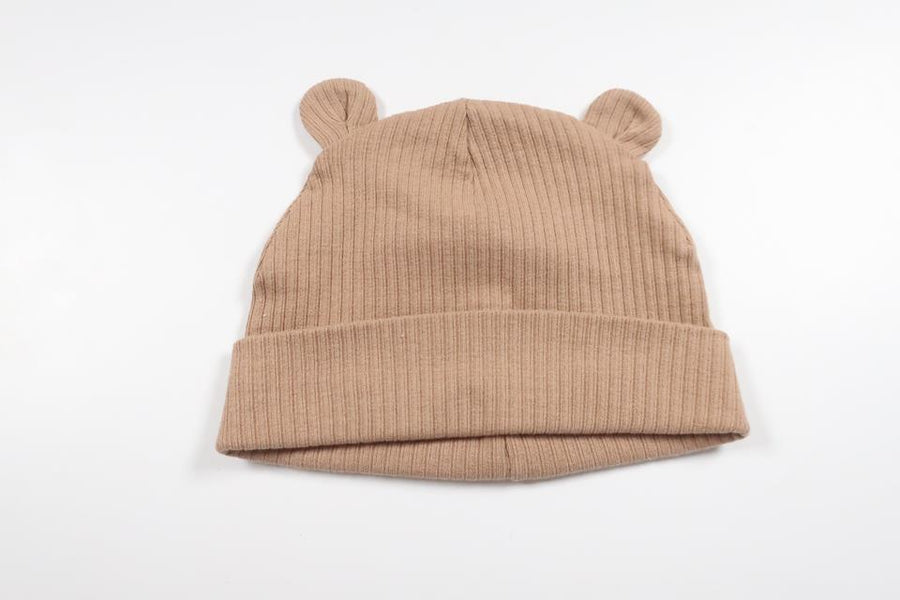 Gerippte Mütze mit Ohren, Marke unbekannt – Größe 62 – Beige