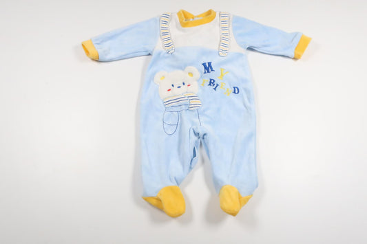 Fleece-Overall mit passender Mütze (Marke unbekannt) – Größe 68 – Blau