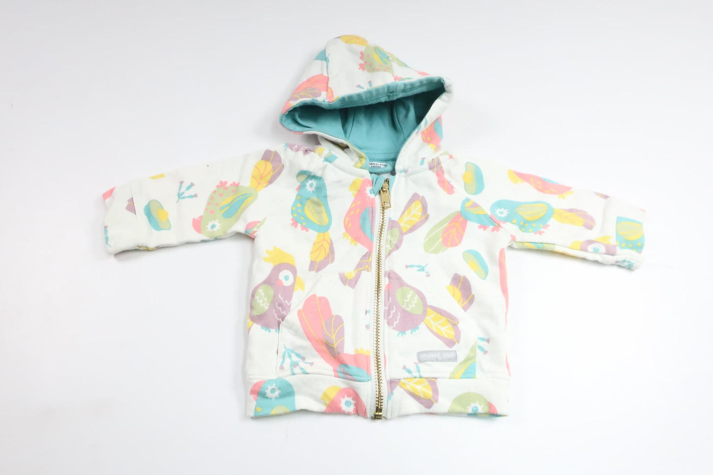 Kapuzenjacke mit Vogelmotiv von Polarn o. Pyret – Größe 56 – Weiß