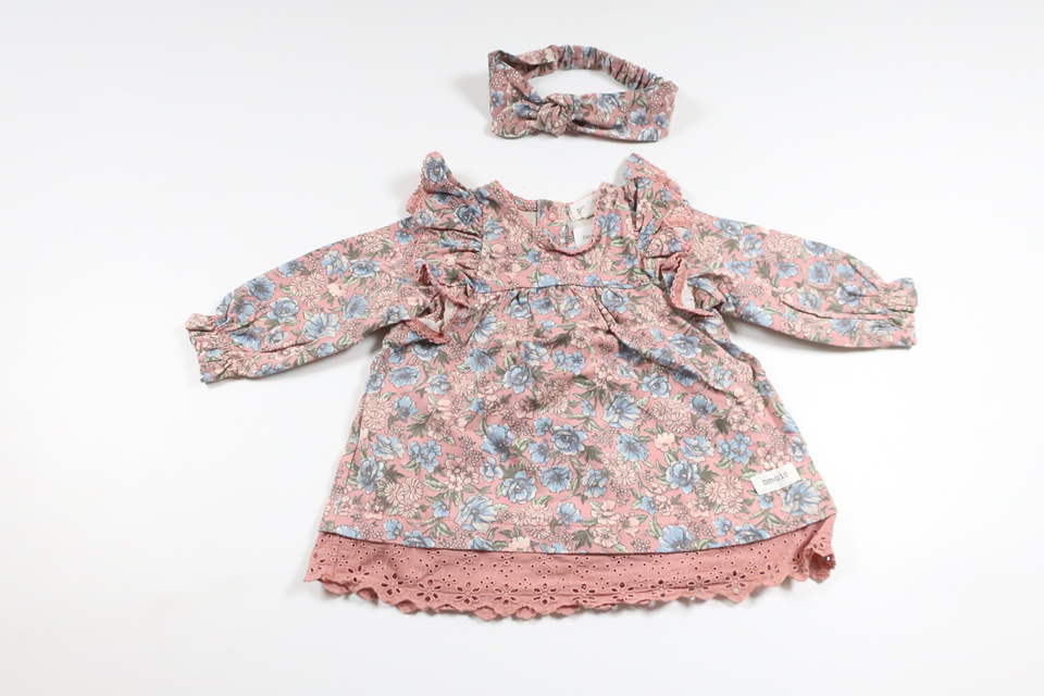 Geblümtes Kleid mit passendem Haarband von Newbie – Größe 62 – Rosa