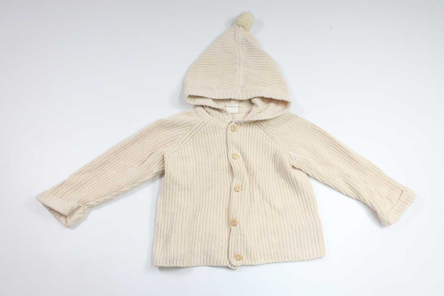 Knitted hoodie with tassel from H&amp;M - Size 86 - Off-white