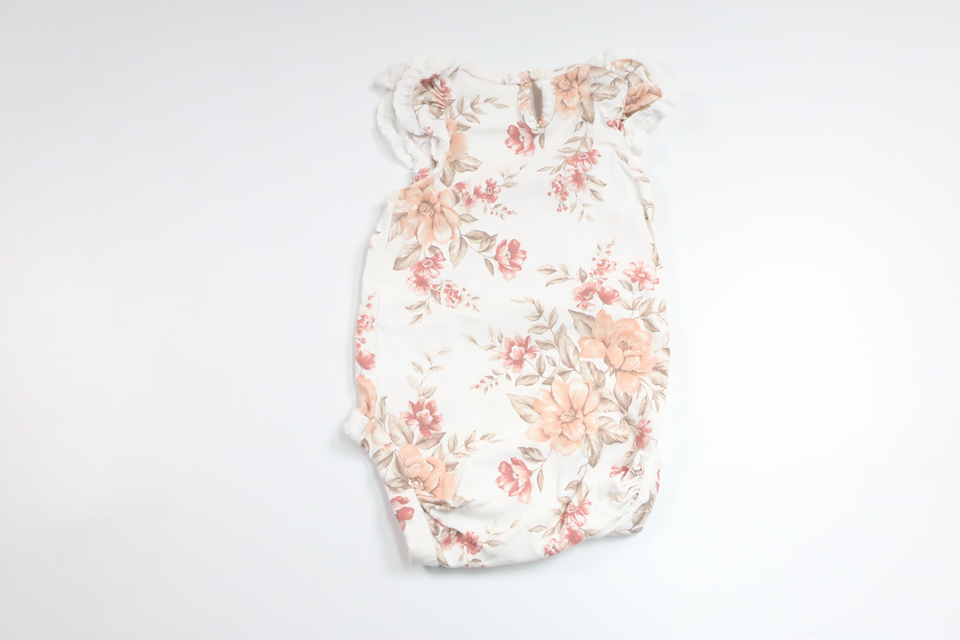 Leinenbody mit Blumenmuster von Newbie – Größe 62 – Weiß