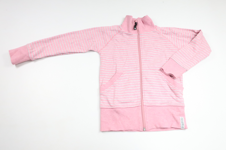 Gestreifte Strickjacke von Geggamoja – Größe 122/128 – Rosa