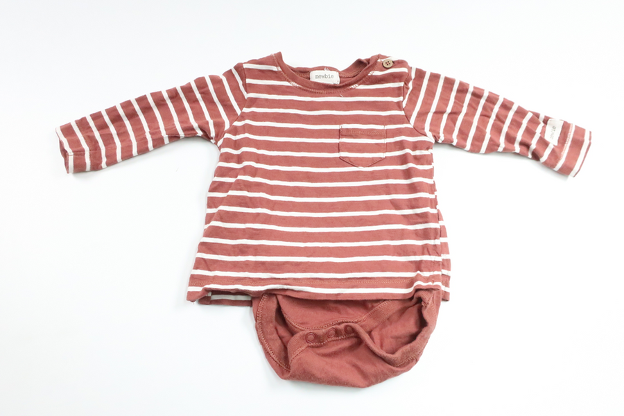Striped sweater with built-in body from Newbie - Size 62 - Brown