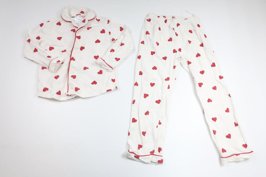 Zweiteiliger Pyjama mit Herzchen von H&MM - Größe 110/116 - Weiß