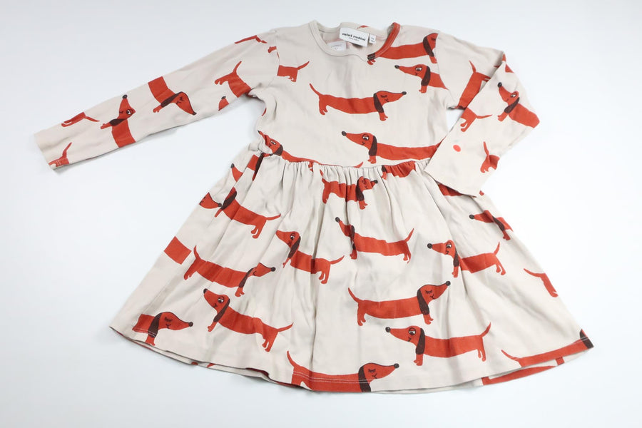 Kleid mit Hundemotiv von Mini Rodini – Größe 116/122 – Cremeweiß