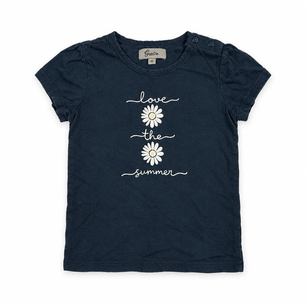 Blommig t-shirt från Sweetie - Storlek 86 - Marinblå