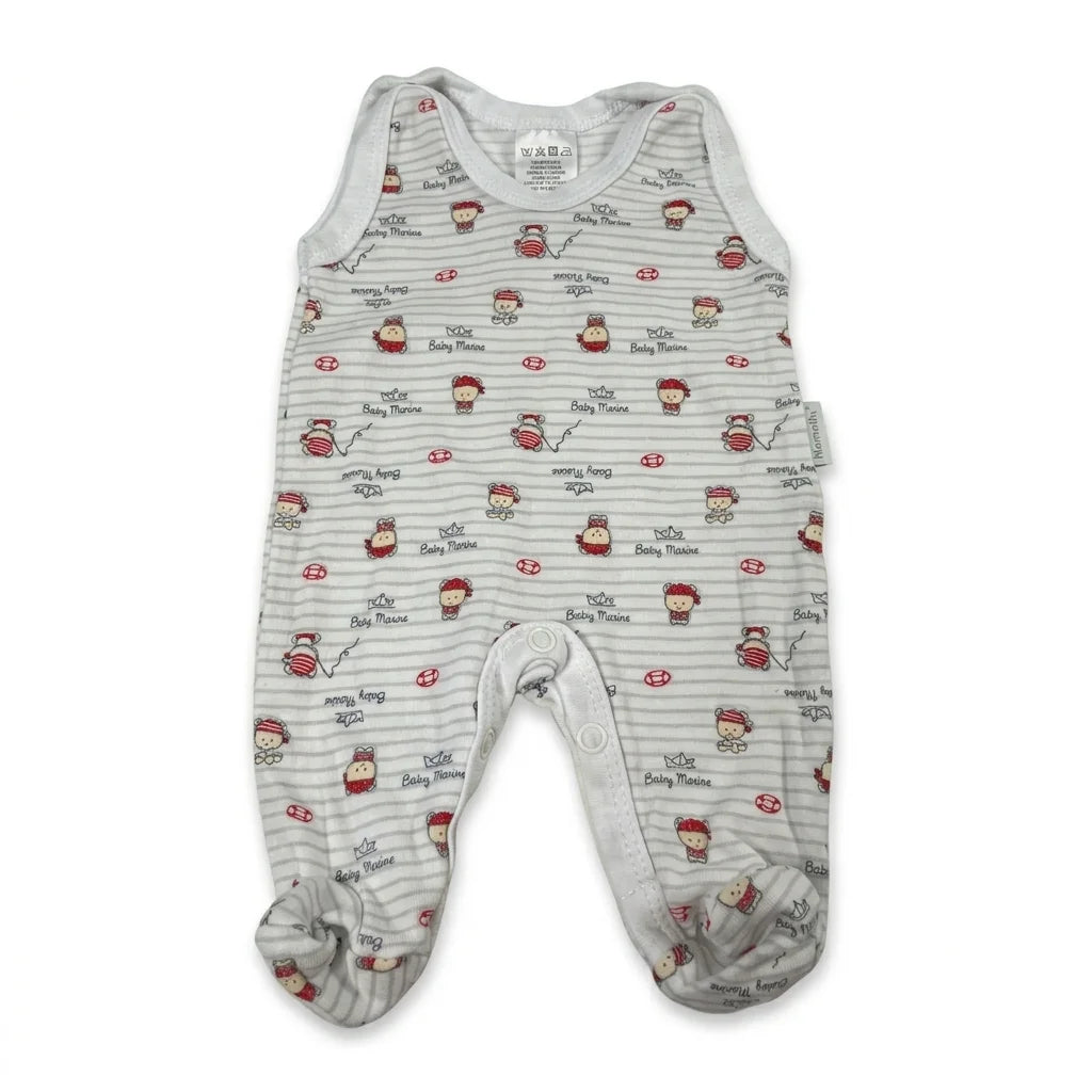 Randig onesie från Mamatti - Storlek 50 - Vit