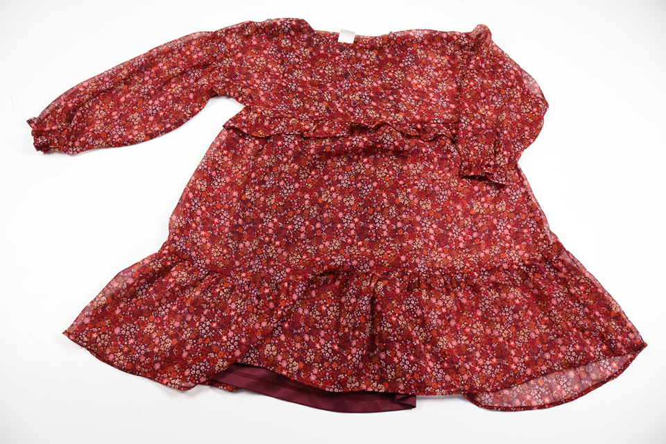 Chiffon Dress with floral from Lindex - Size 116 - Wine red