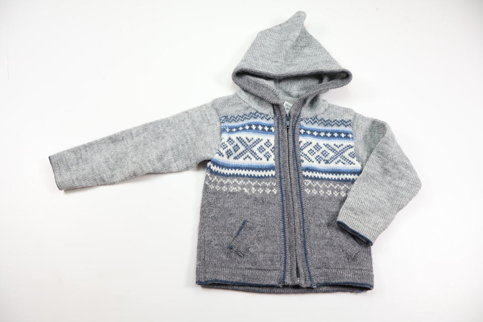 Hooded cardigan in 100% Peruvian alpaca wool from Vilkapoma - Size 86/92 - Grey