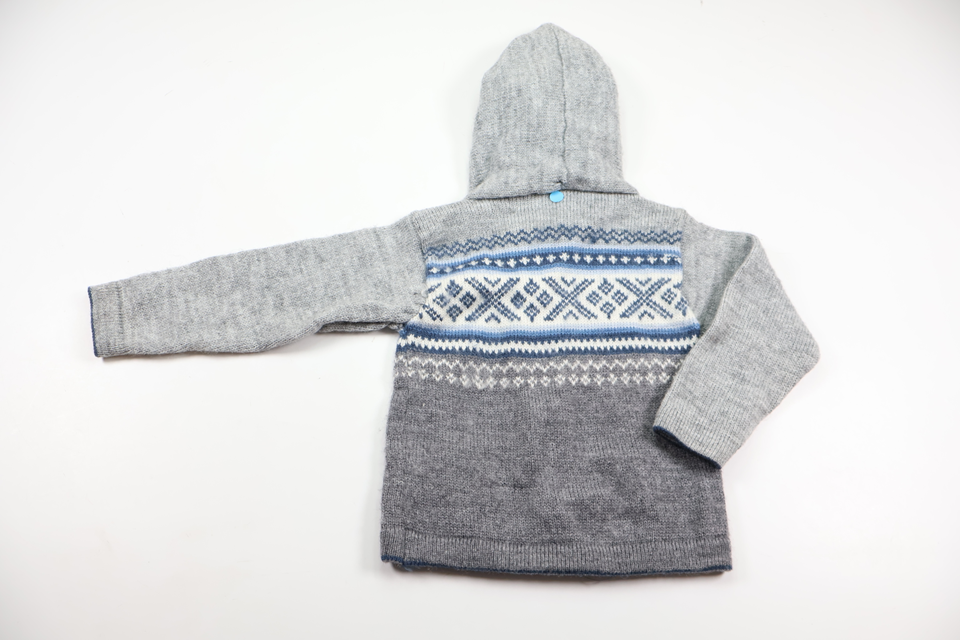 Hooded cardigan in 100% Peruvian alpaca wool from Vilkapoma - Size 86/92 - Grey
