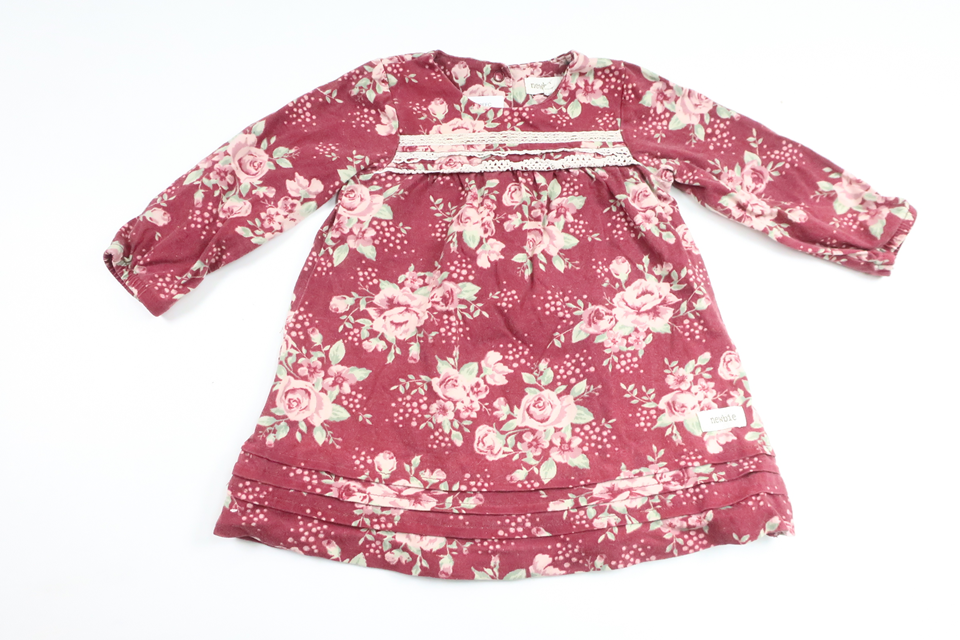 Geblümtes Kleid von Newbie – Größe 74 – Burgunderrot