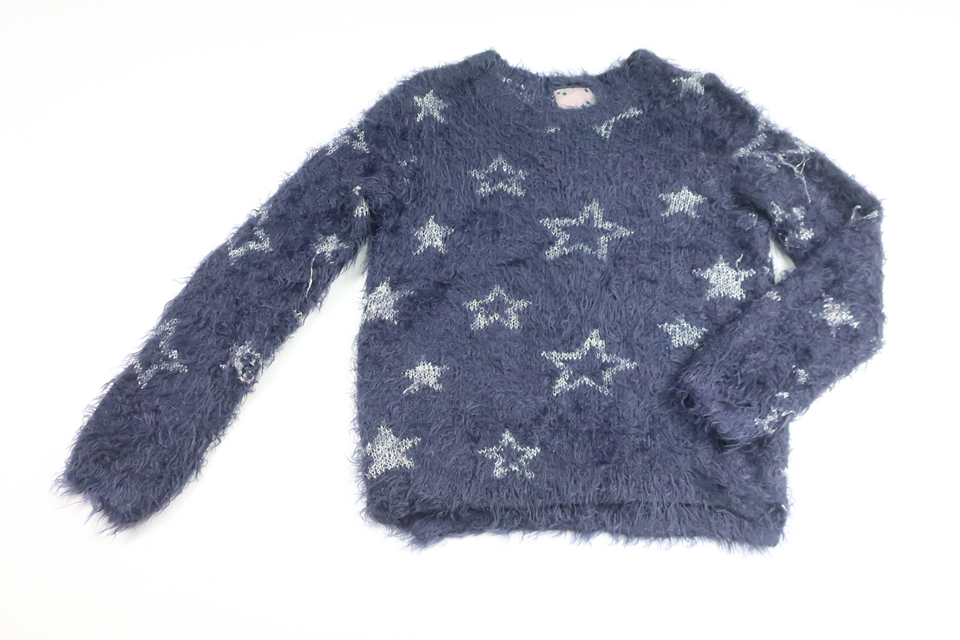 Flauschiger Pullover mit Sternen von PocoPiano – Größe 128/134 – Marineblau