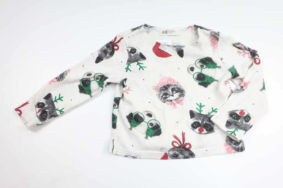 Pullover mit Weihnachtsmotiv und Katzen von H&MM - Größe 92 - Weiß