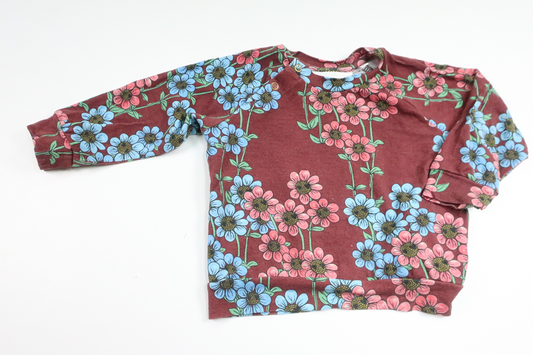 Geblümter Pullover von Mini Rodini – Größe 68/74 – Burgunderrot