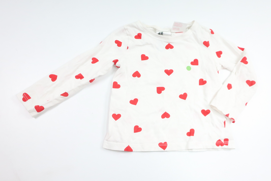 Pyjamapullover mit Herzchen von H&MM - Größe 98/104 - Weiß