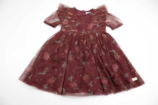 Floral tulle dress from Newbie - Size 92 - Burgundy