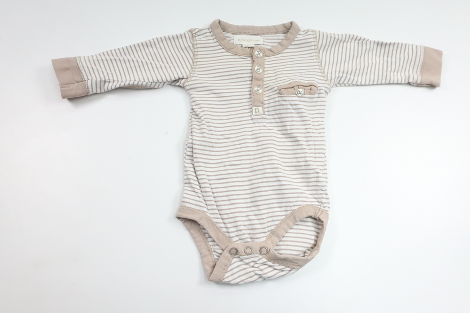 Gestreifter Body von Newbie – Größe 56 – Beige