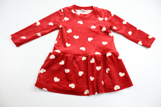 Dress in soft fleece with hearts from Lindex - Size 80 - Red