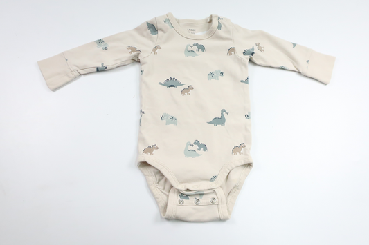 Body mit Dinosaurier-Motiv von Lindex – Größe 62 – Beige