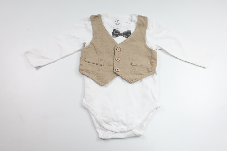 Bodysuit with vest and bow tie from ICA I Love Eco - Size 80 - Beige