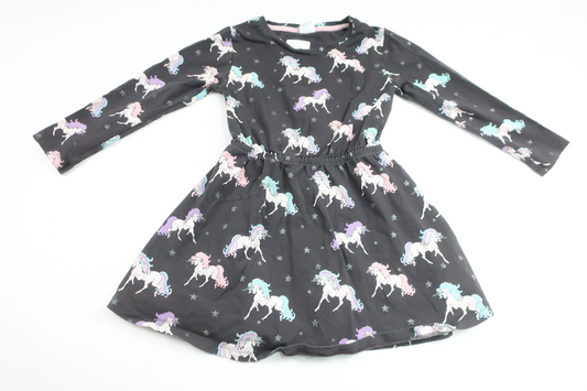 Kleid mit Einhörnern von Lindex – Größe 98/104 – Grau