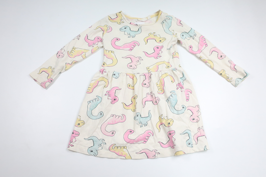 Kleid mit Dinosauriern von Kappahl – Größe 98/104 – Cremeweiß