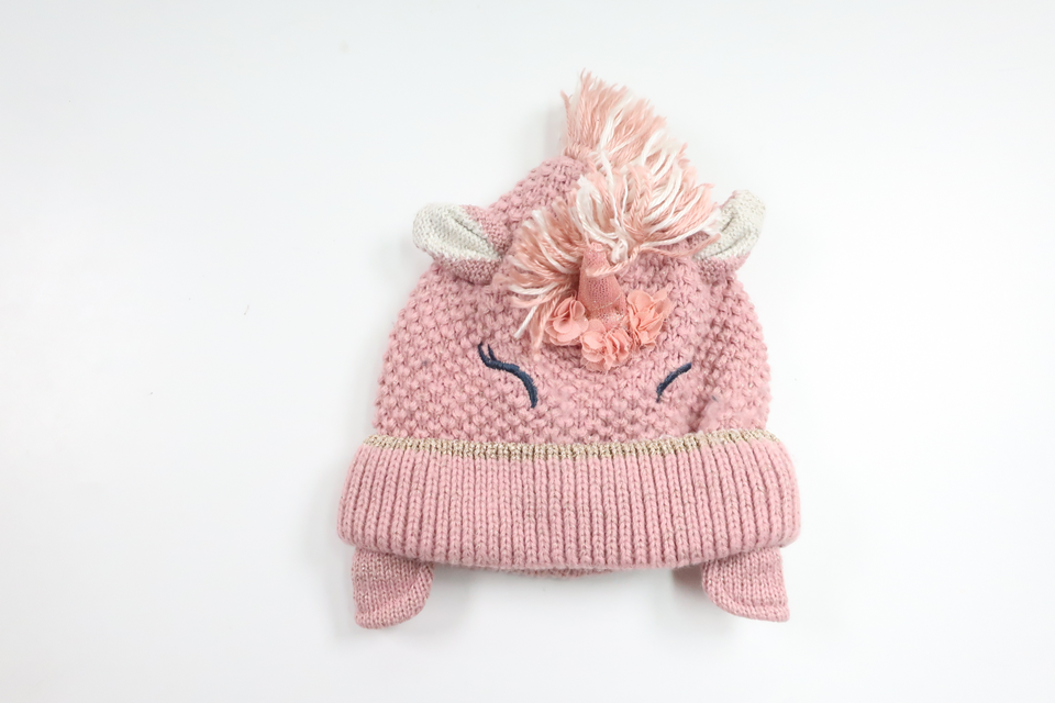Fleecefodrad mössa med Enhörning från Next - Storlek 98/104 - Rosa