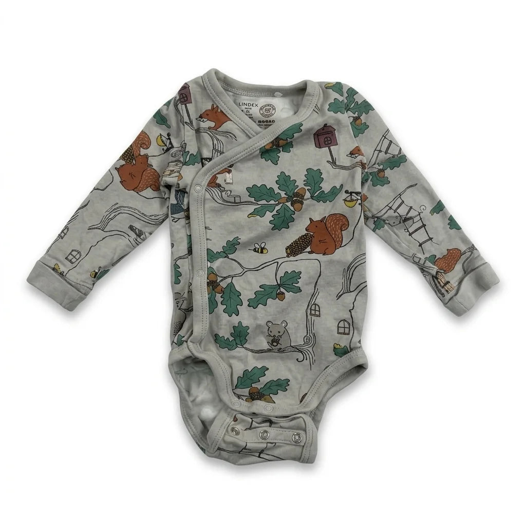 Djurmönstrad body från Lindex - Storlek 56 - Beige