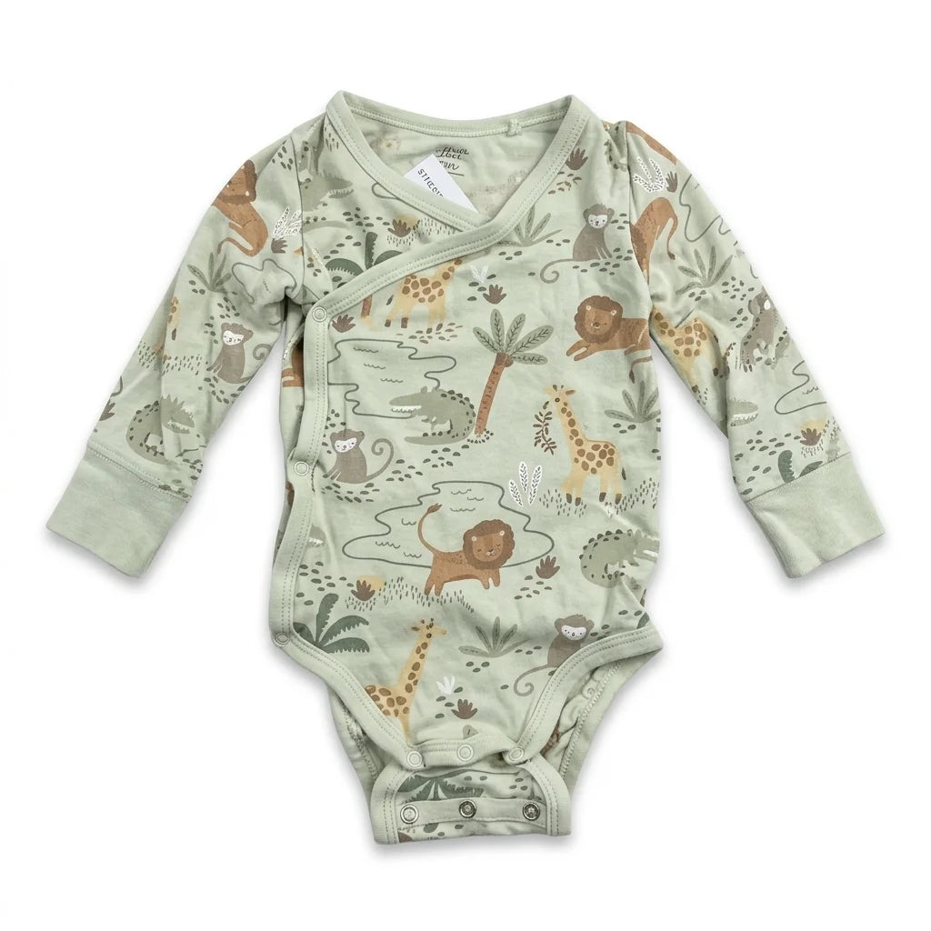 Djurmönstrad body från Lindex - Storlek 56 - Beige
